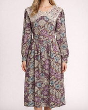 Laura Ashley Floral Dainty Lace Collar Cotton Wool Blend Dress Quality  SZ 10