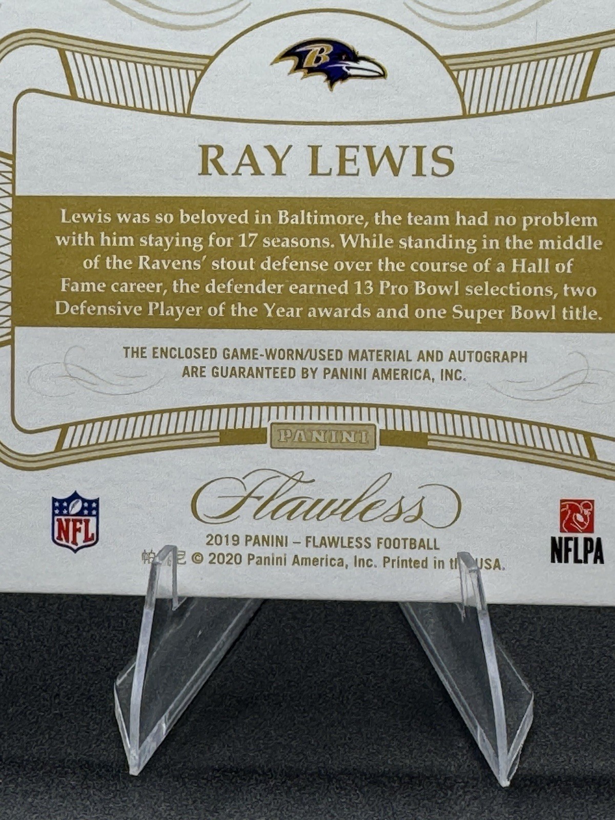 Panini 2019 Flawless Football Ray Lewis PA-RL Auto Patch 09/15 Ravens view 4