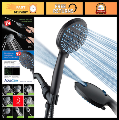 #ad High Pressure 8 Mode Handheld Shower Head Anti Clog Nozzles Power Wash 6ft H $69.99