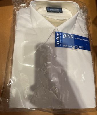 Trutex Schulbluse Mädchen weiß Langarm Doppelpack. Größe 28 (9-10 Jahre) Neu mit Etikett