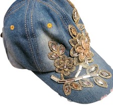 Super Cute Denim Stonewashed W/bling Women's Adjustable Cap