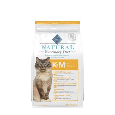 Blue Buffalo Natural Veterinary Diet K+M Kidney + Mobility Support Dry Cat Food,