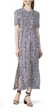 Baum und Pferdgarten Maxi Dress Sz 36 Blue Leopard Silk Smocked Animal Print