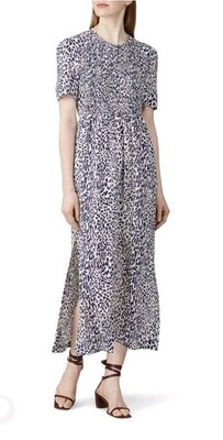 Baum und Pferdgarten Maxi Dress Sz 36 Blue Leopard Silk Smocked Animal Print