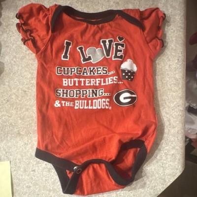 Team Athletics 0-3 Months Red Black Graphic Short Ruffle Sleeve Bulldogs 