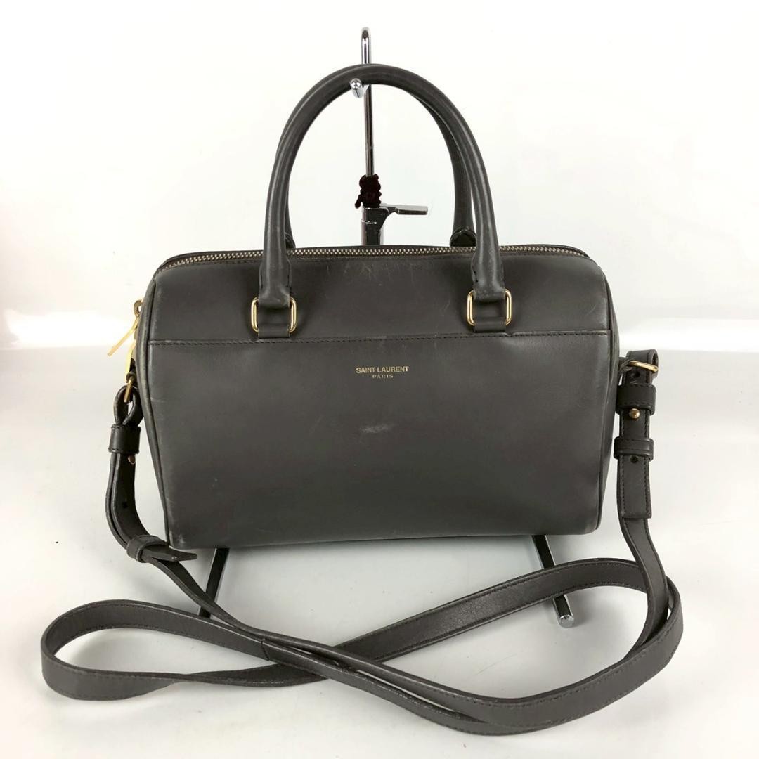 SAINT LAURENT Leather 2WAY Baby Duffle Bag Gray Classic Shoulder Crossbody