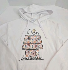 Snoopy Woodstock Hoodie Peanuts Sweatshirt White Embroidered Boho Small