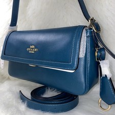 Coach leather purse Two straps bag Etta Small Flap Shoulder Bag New Teal ink
