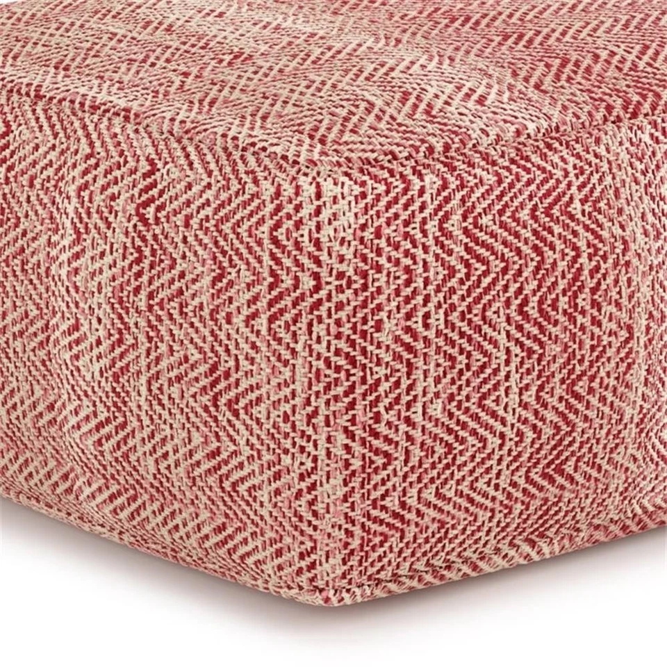 Simpli Home Nate Boho Square Pouf in Patterned Maroon Melange Cotton - Image 2 of 4