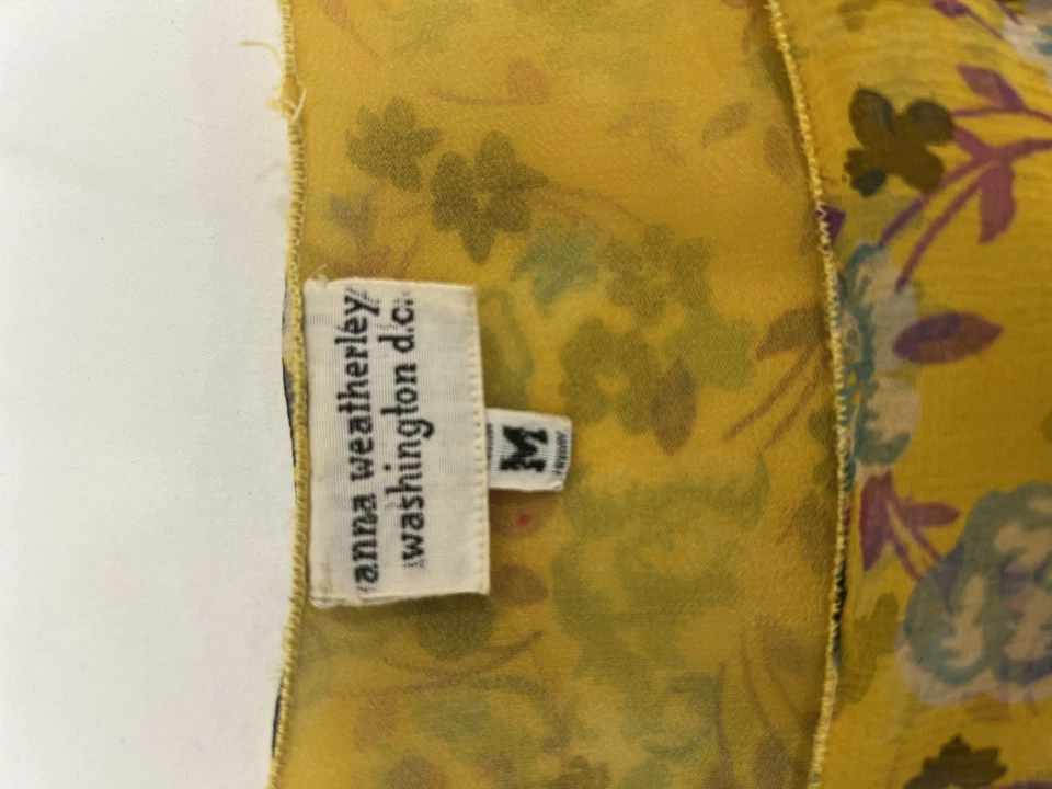 Vestido Anna Weatherley 100 % seda floral en capas amarillo con volantes dobladillo talla M Foto 2 de 4