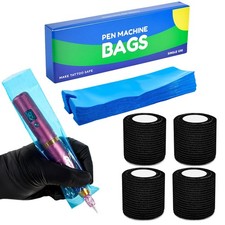 Auvitaya 200 PCS Tattoo Machine Covers with 4 Rolls Tape Wrap, Large, black