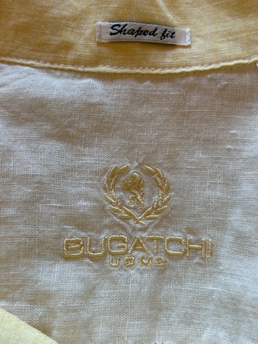 Bugatchi Shaped Fit Button Up Linen Men's Top Preppy Yellow Funky Buttons Size L - Picture 5 of 8