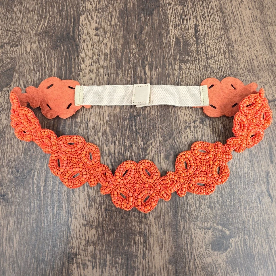 Cinturón Boho Floral Cuentas Naranja Elástico Cierre a Presión Adornado Bowline Marroquí Foto 2 de 4