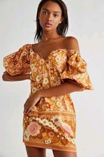 Spell & The Gypsy Anne Tunic Mini Dress Small S Peach Floral Off The Shoulder