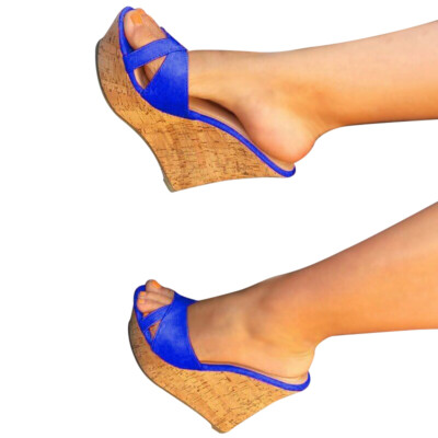 Damen Pantoletten Sandalen Hausschuhe Schuhe Keilabsatz Plateau