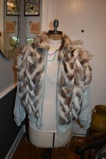 saga white gray fox fur leather jacket coat unsnaps to vest medium m
