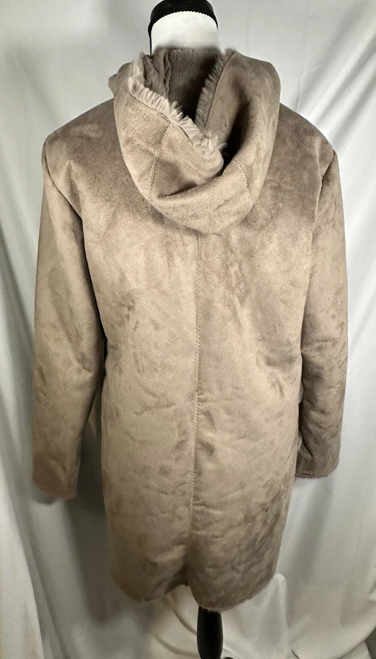 Laura Scott Jacket Suede Faux Fur Lining Button Up Hooded Tan Women’s Size Med - Image 3 of 4