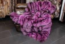 3733 Silberfuchs Felldecke in Lila Pelzdecke Echtfell Kuscheldecke Fell Echtpelz