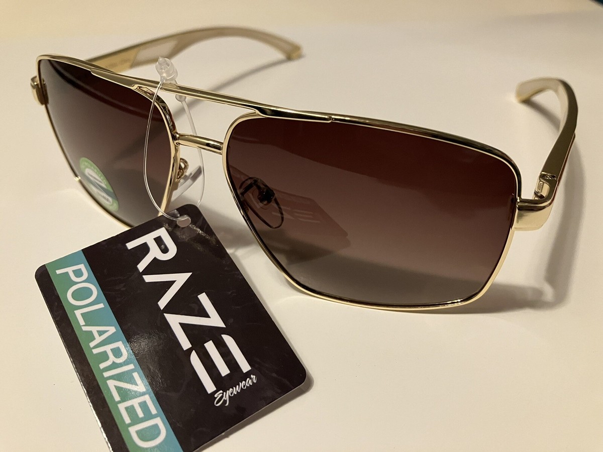 tsun RAZE Sunglasses Gold Metal Frame Brown Lens Polarized Kona 56002