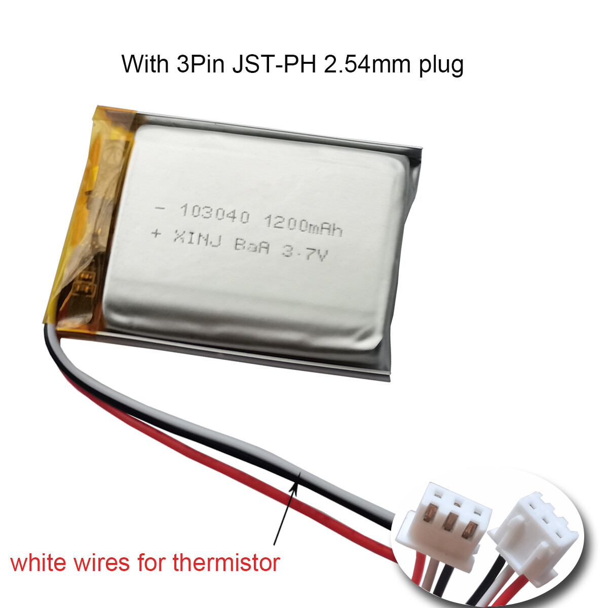 3.7V 1200mAh Rechargeable 3pin 3 Wires Thermistor Polymer Li Lipo Battery  103040