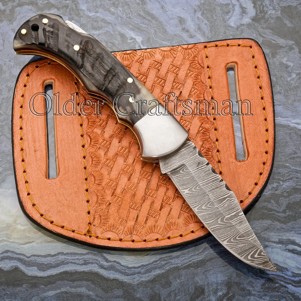 精美定制手工锻造大马士革折叠口袋刀后锁 0-118 — 第 3/4 张图片