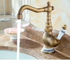 Antique Brass Bathroom Kitchen Bar Vessel Sink Swivel Faucet Tap snf511
