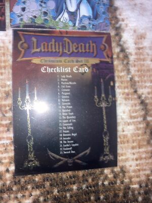 43) LADY DEATH CHROMIUM CARD SET III &(7) EVIL ERNIE “GLOW IN THE