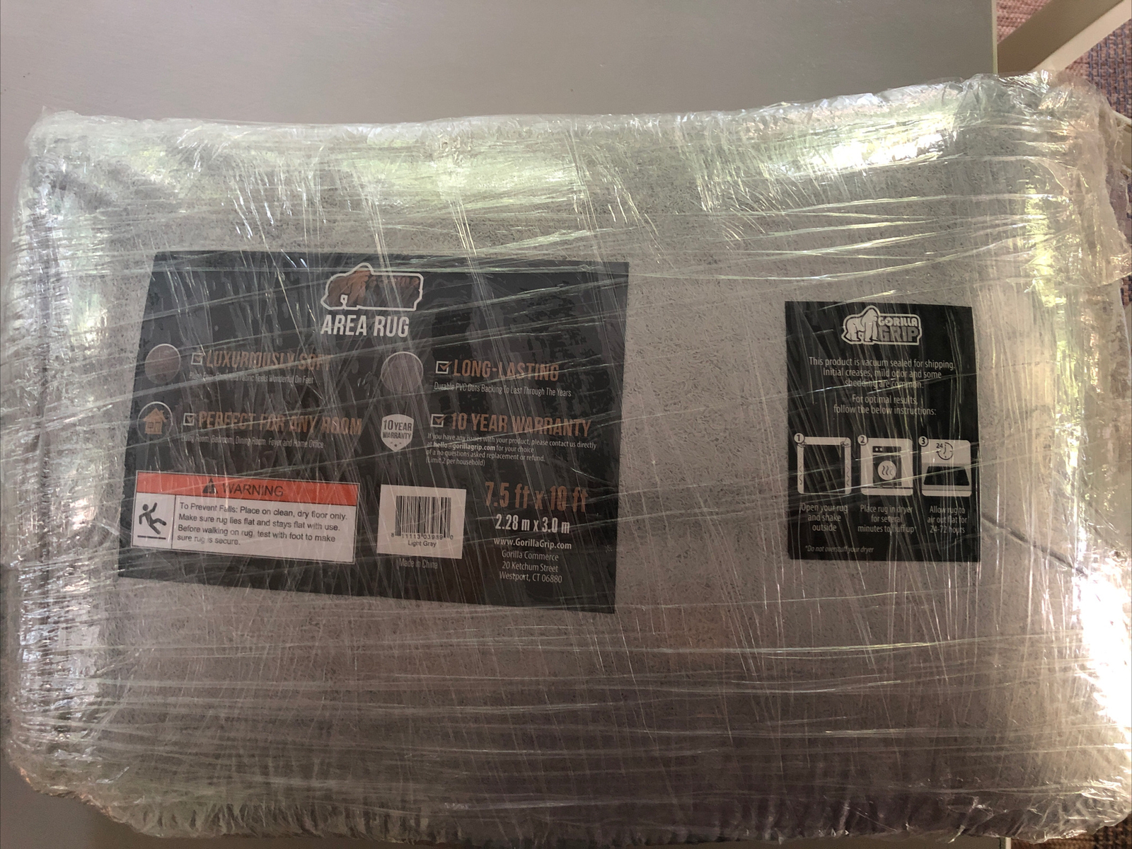 Gorilla Grip Original FauxChinchilla Area Rug, 7.5x10’ Soft Lt Gray