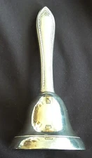 ANTIQUE SILVER PLATE DINNER BELL STAMPED COMMUNITY 6 1/4"HX2 1/2" MONOGRAM K