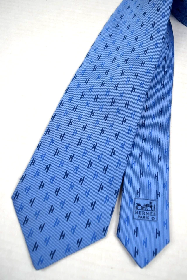 Corbata de cuello de colección Hermes años 70 80 azul yunque foulard clásico ancho corbata 57" x 3,5" Foto 2 de 4