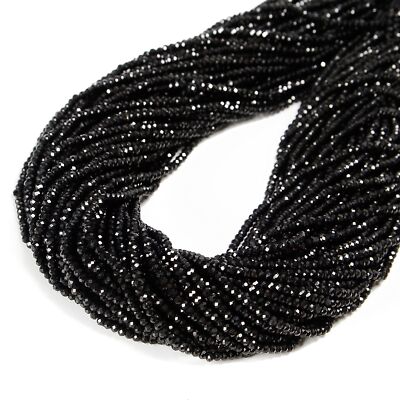 Natural Black Tourmaline Faceted Rondelle Beads 2x3mm 3x4mm 15.5'' Strand
