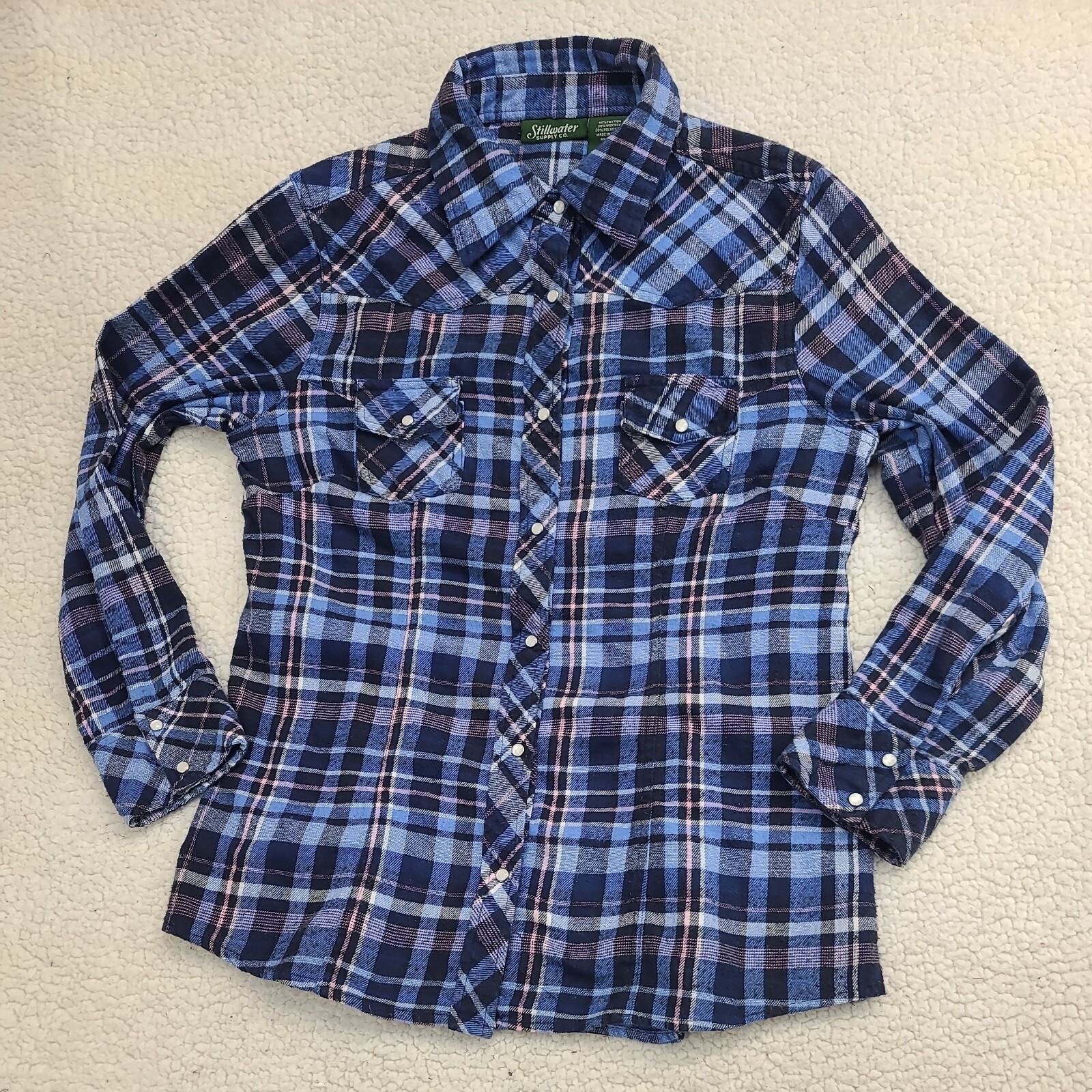 Stillwater Supply Co Flannel Shirt Pearl Snap Up Shirt Womens Size M Roll  Up L/S | eBay