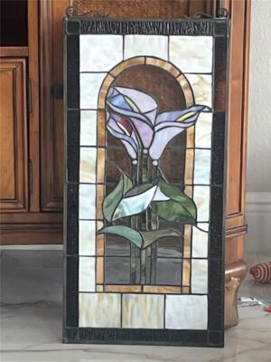 Cala Lily Stained Glass Window Panel. Beautiful. Brand New.