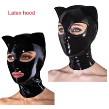 Latex Gummi Hood Cat Ears Rubber Mask Catsuit Cosplay Party Clubwear Fetish US
