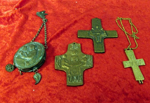 LOT OF FOUR VINTAGE WEST GERMANY CREATOR MUNDI SOLID BRONZE CROSSES (EZS001249) - 第 1/9 張圖片