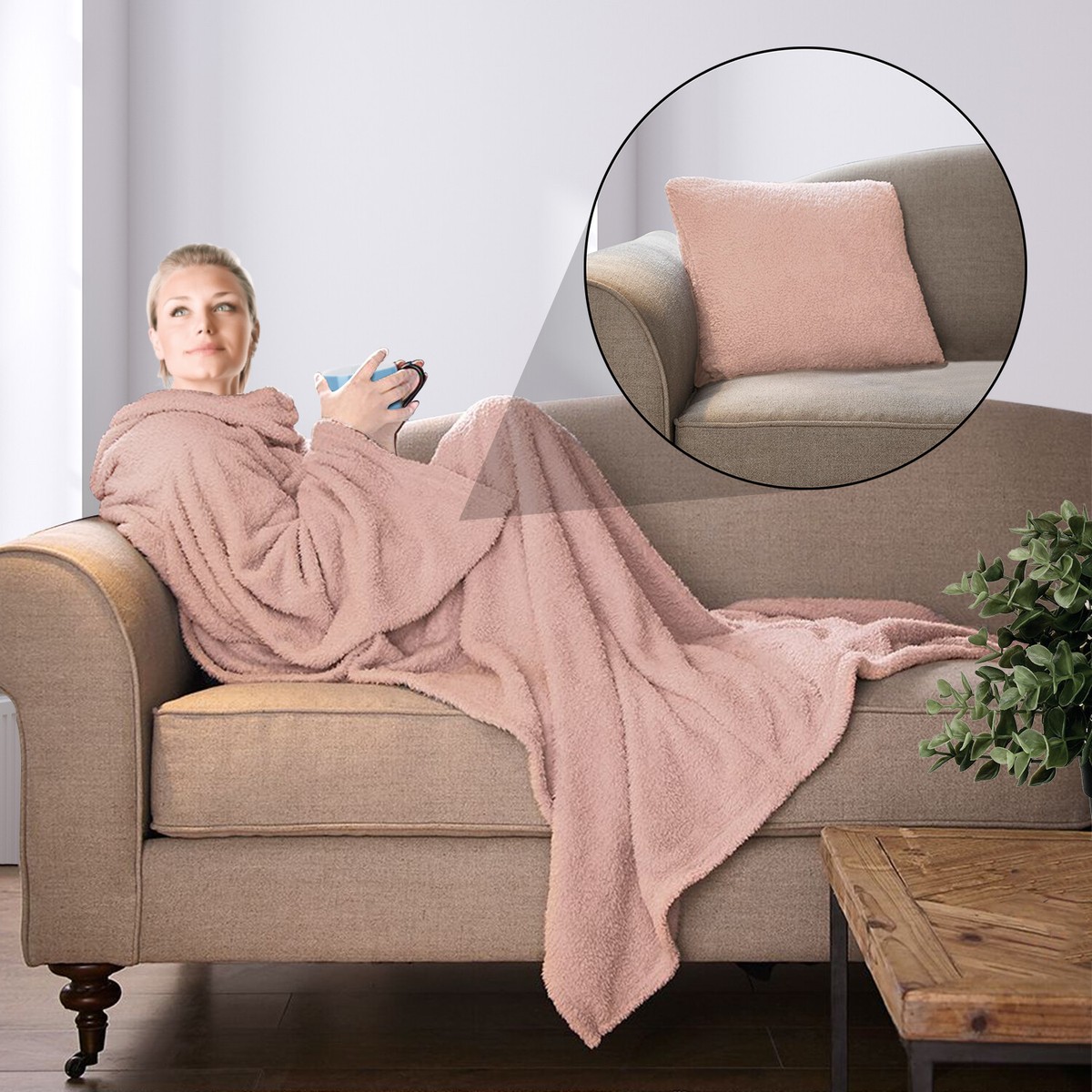Silentnight Throw 2-in-1 Snugsie Wearable Blanket Sleeve Soft Cosy Teddy  Fleece | eBay