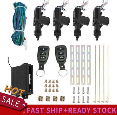 Car 4 Door Power Lock Kit Keyless Entry System Security w/2 Remote Contorl New