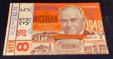 1940 Michigan Wolverines MSU Spartans college football game ticket stub UM State
