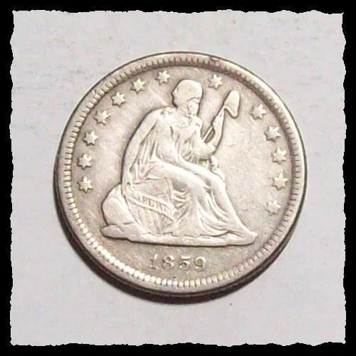 1859-O SEATED LIBERTY QUARTER Old cleaning BETTER DATE  VF #4D15