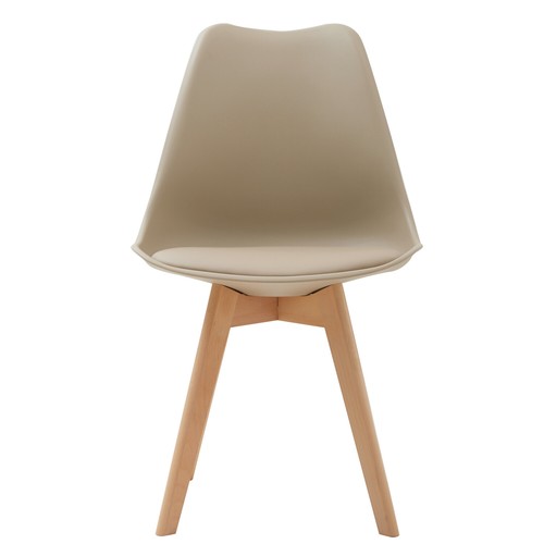 6x Sedia in polipropilene stile scandinavo con gambe in legno imbottite Beige - Foto 2 di 12