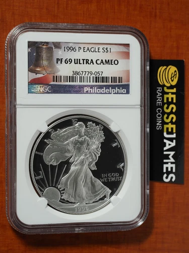 1996 P PROOF SILVER EAGLE NGC PF69 ULTRA CAMEO LIBERTY BELL LABEL