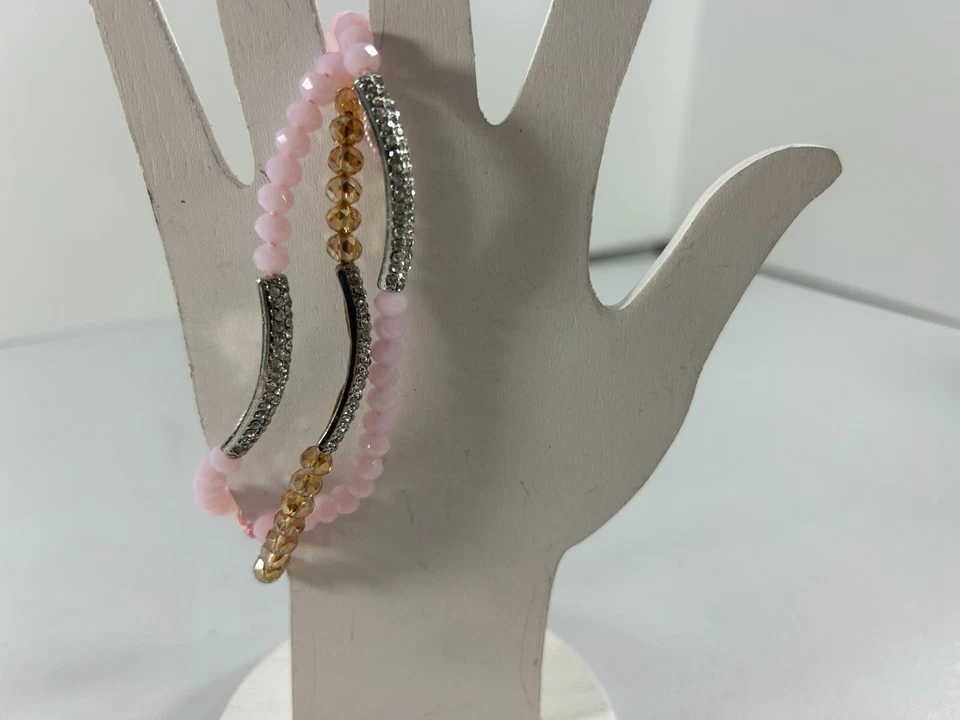 Lote 3 Pulseras Vivi Cuentas Tono Oro Rosa Tono Plata Cáncer de Mama Estrás Foto 2 de 4