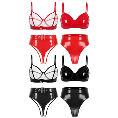 Women's Sexy Lingerie Set Patent Leather Push up Bra Briefs Underwear Club-wear Women's Sexy Lingerie Set Patent Leather Push up Bra Briefs Underwear Club-wear