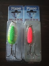 2 Blue Fox Fishing Spoon Egg-Sac Salmon Trout Lure Vintage (1) 7/8oz, (1) 1/2oz
