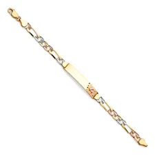 Ioka - 14K Tri Tone Color DC Figaro Link Flower ID Bracelet - 7"