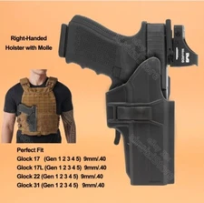 Tactical Holster w/ Molle Fit Glock 17 17L 31 22 Gen5 1-4 G17 G22 G31 9mm .40