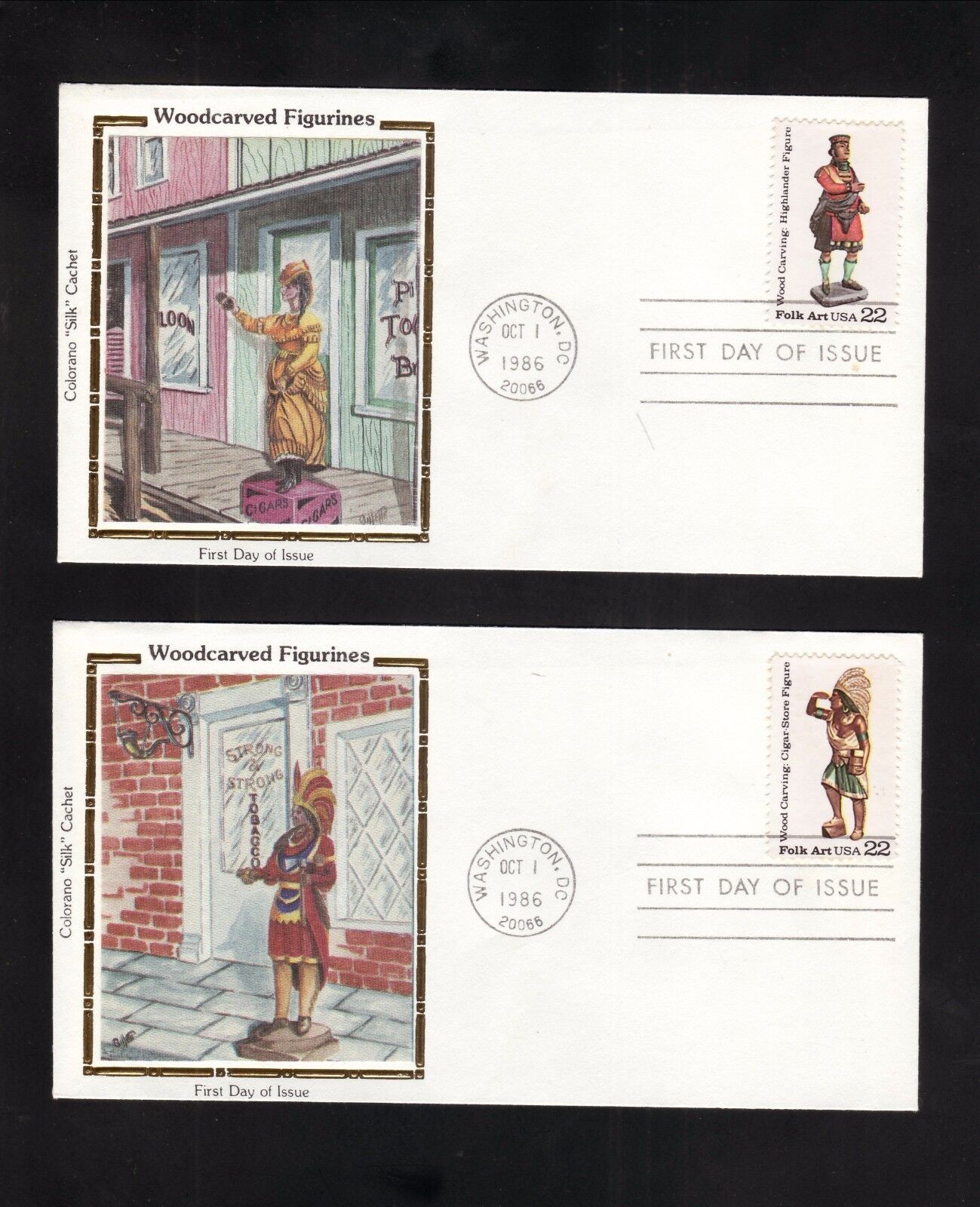 Woodcarved Figurines--1986 First Silk--set Max trust 67% OFF Day Covers--Colorano