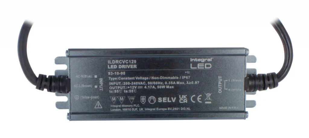 Grey 12v LED Driver 50w IP67 Integral ILDRCVC129