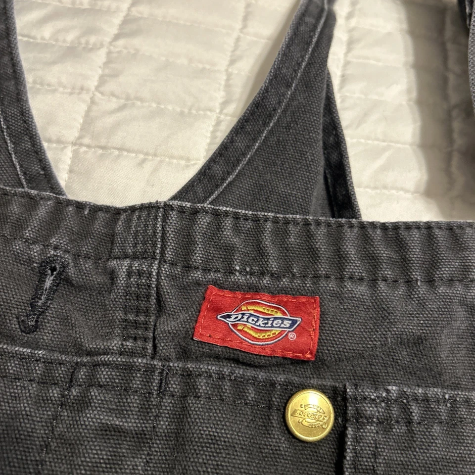 Dickies Bib Overalls Mens 40x32 Faded Black Canvas Carpenter Pants Work Trucker - Image 3 of 4