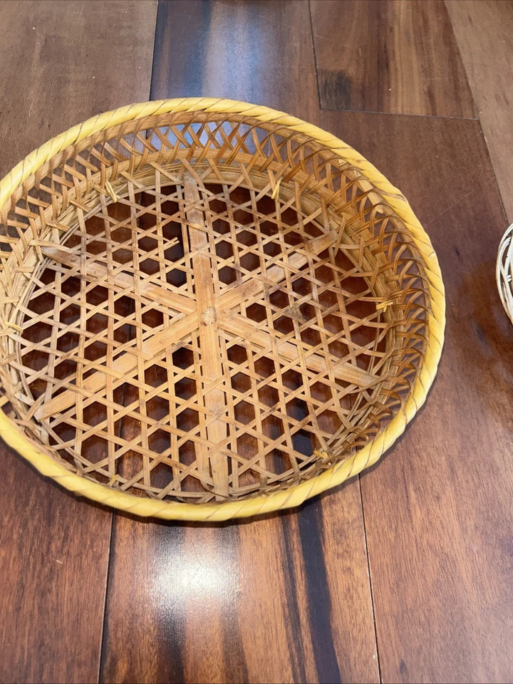 Vintage Woven Wicker Rattan Baskets - Set Of 8 stunning on wall Boho hippie Deco - Image 3 of 4